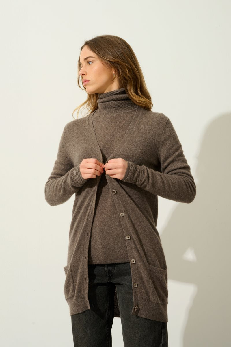 Cardigan Col V Cimet - Taupe Chiné