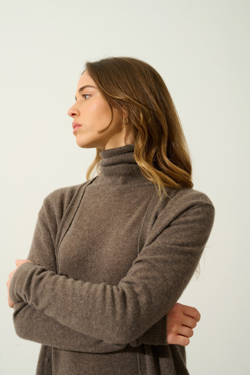 Cardigan Col V - Cimet - Taupe Chiné