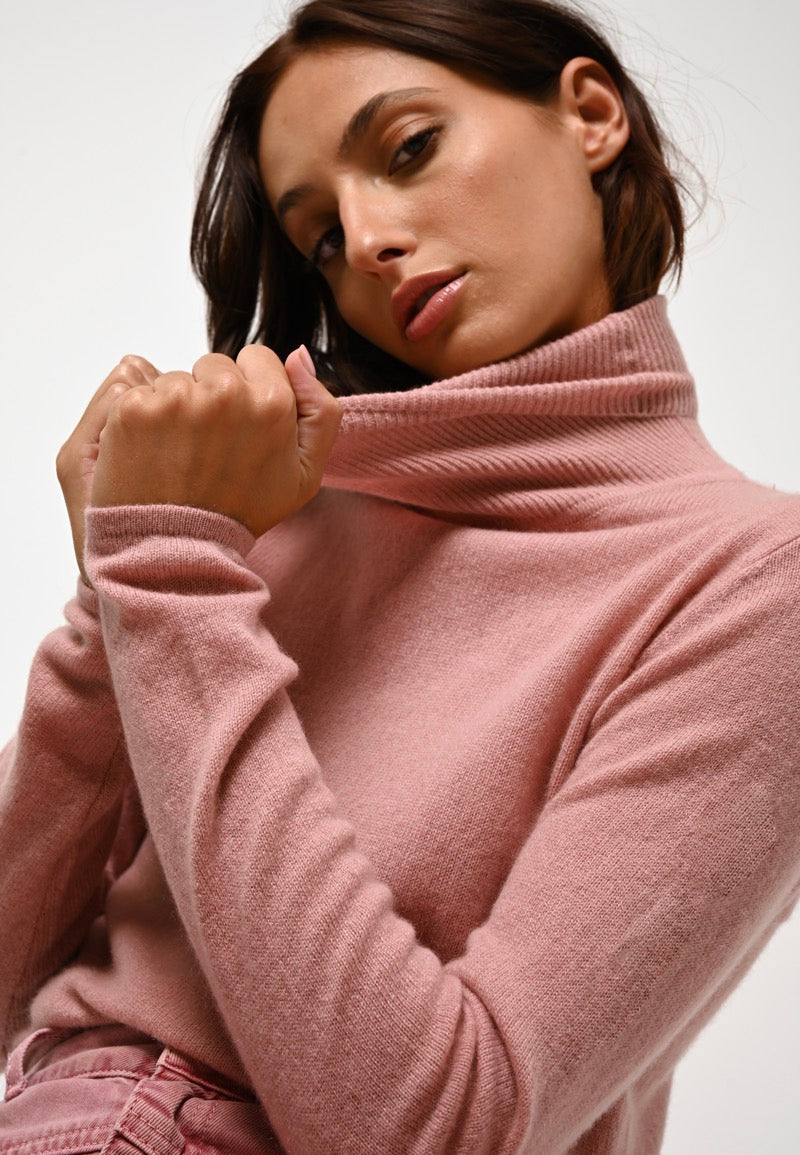 Pull Col Roulé Bise - Bois De Rose - 100% Cachemire 2 Fils - Femme