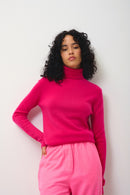 Pull Col Roulé Bise - Fuchsia - 100% Cachemire 2 Fils - Femme