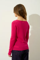 Pull Col V  Galise - Fuchsia - 100% Cachemire 2 Fils - Femme