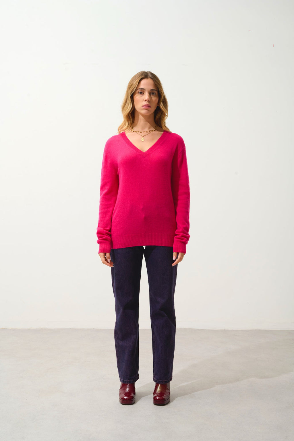 Jersey Cuello V - Gardoria - Fucsia