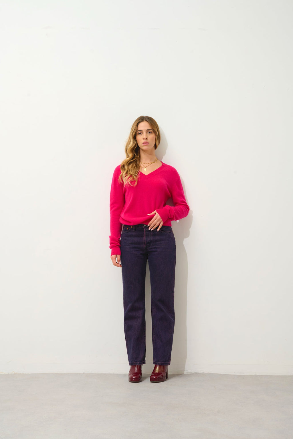 Jersey Cuello V - Gardoria - Fucsia