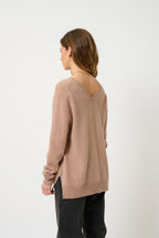 Jersey de cuello en V delantero y trasero - Giegn - Camel jaspeado