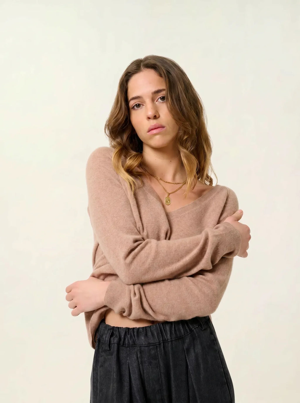 Pull Col V - Giusalet - Camel Chiné