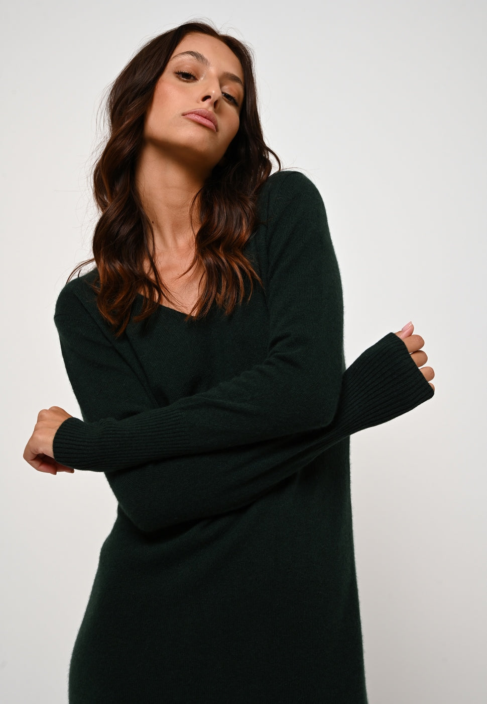 V-Neck Dress - Capelet - Cypress