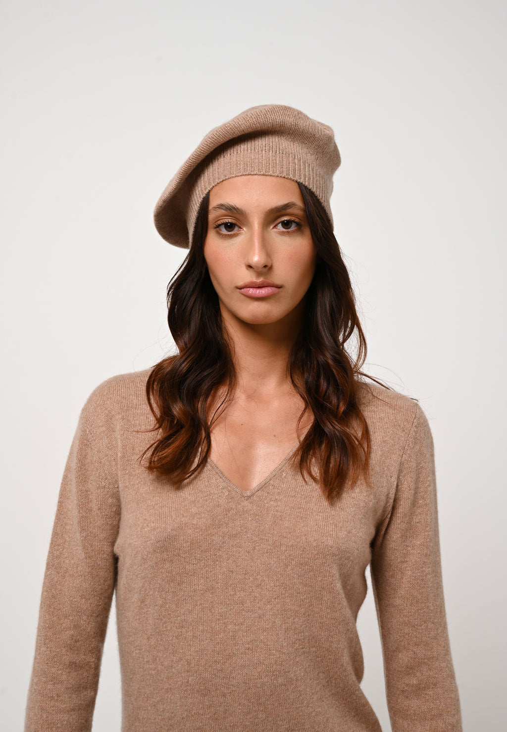 Robe Col V - Capelet - Camel Chiné
