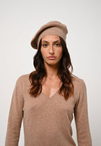 Vestido Cuello V - Capelet - Camel Jaspeado
