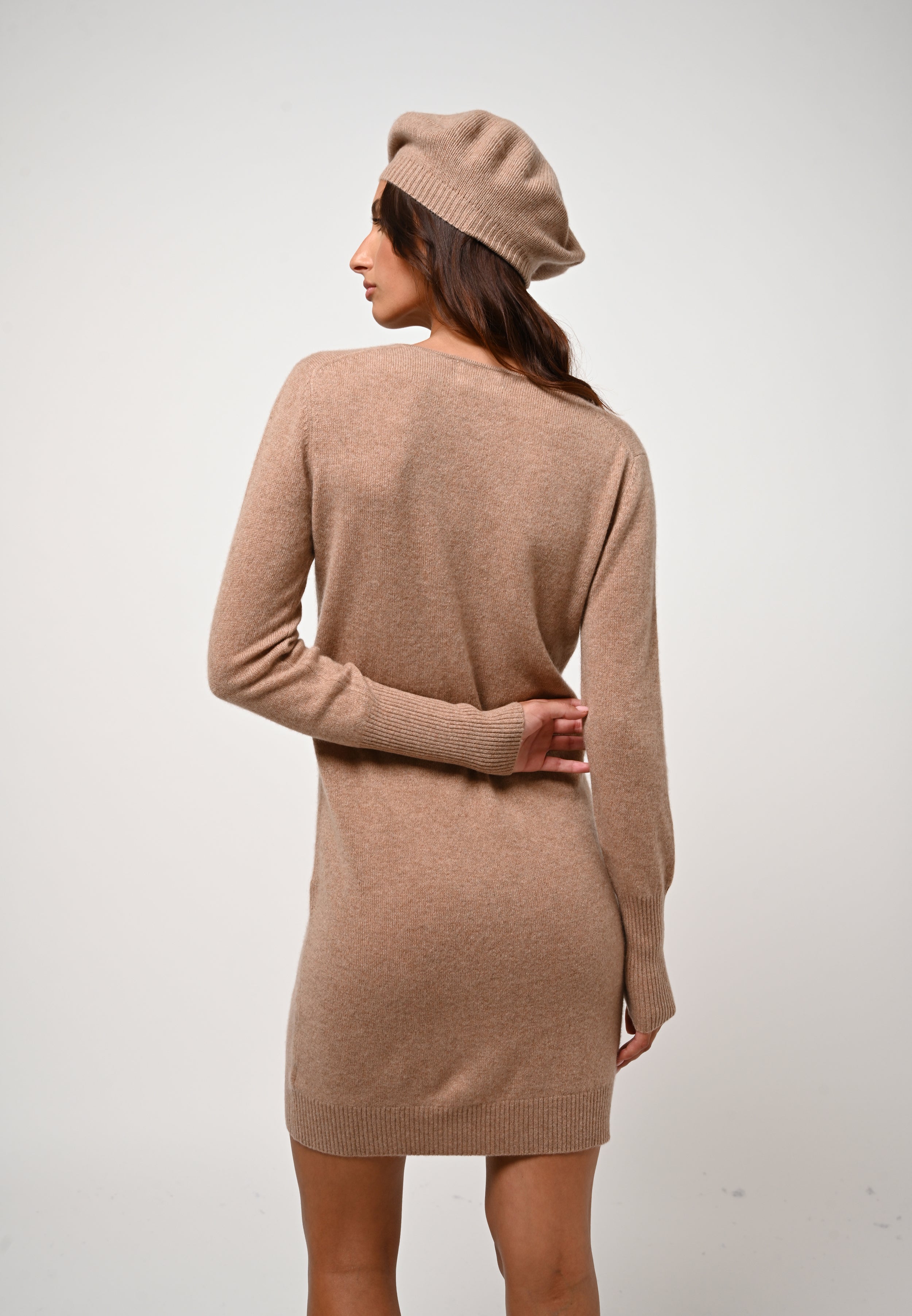 Robe Col V - Capelet - Camel Chiné