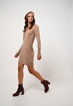 Robe Col V - Capelet - Camel Chiné
