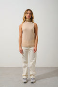 Jersey de cuello alto sin mangas - Capucha - Beige