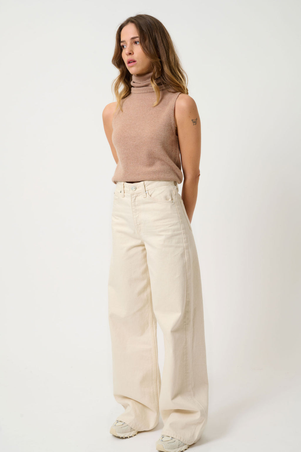 Jersey de cuello alto sin mangas - Capucin - Camel jaspeado