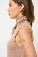 Jersey de cuello alto sin mangas - Capucin - Camel jaspeado