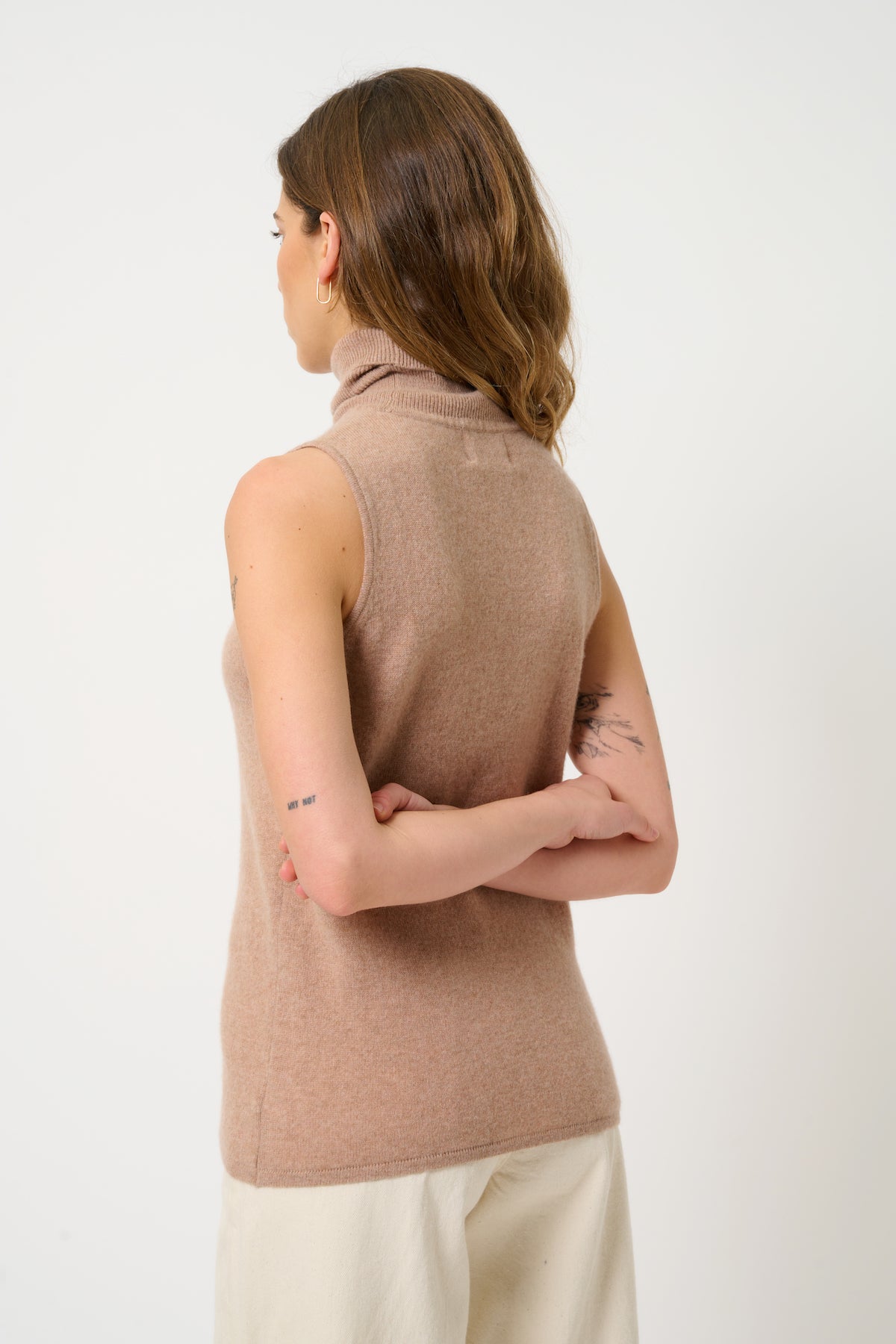 Jersey de cuello alto sin mangas - Capucin - Camel jaspeado