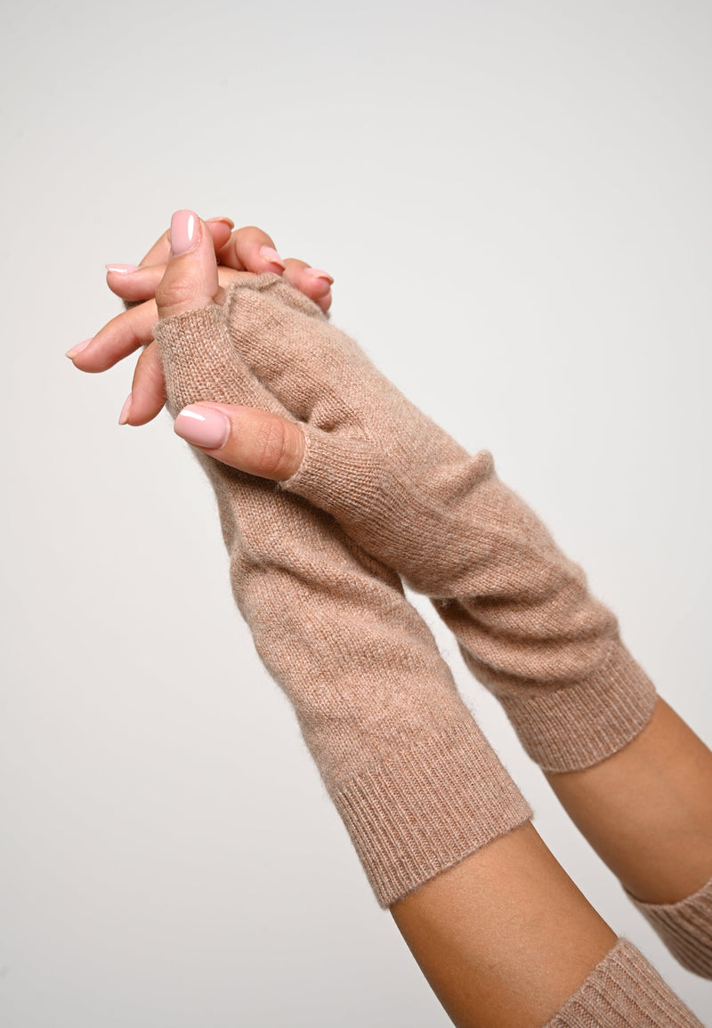 Serre Mittens - Heather Camel - 100% 2-ply Cashmere - Mixed