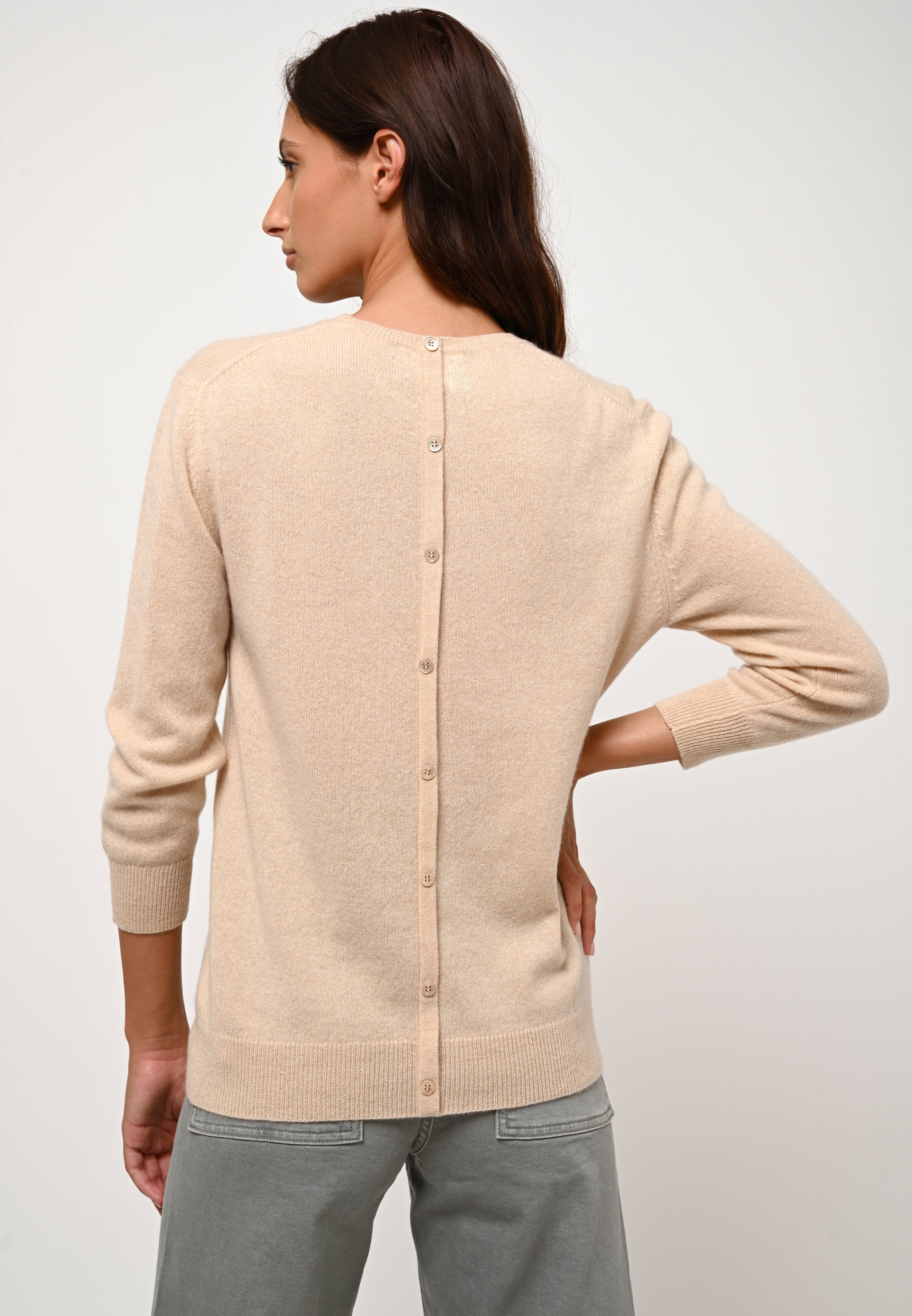 Pull Col Rond Boutonné Dos - Estaris - Sable