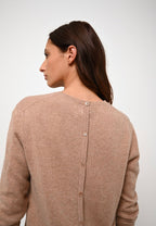 Pull Col Rond Boutonné Dos Estaris - Camel Chiné - 100% Cachemire - 2 Fils