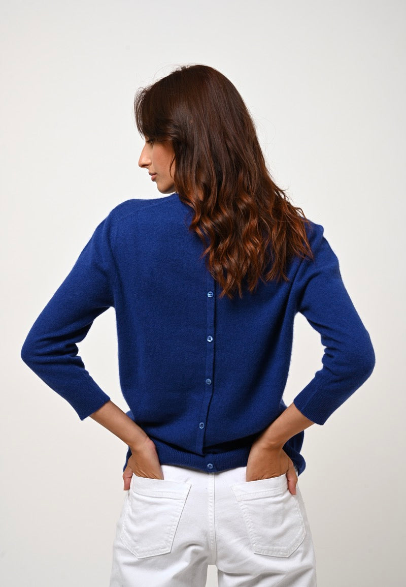 Round Neck Back-Button Jumper - Estaris - Outremer