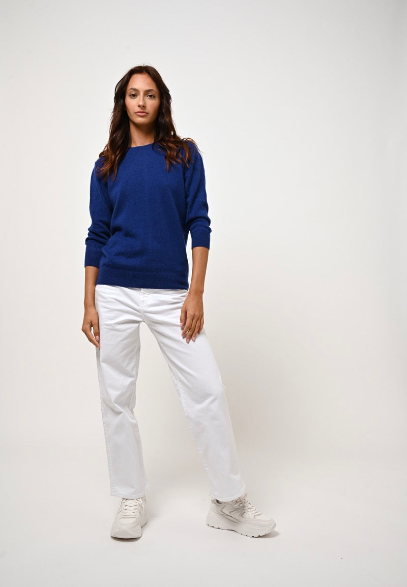 Round Neck Back-Button Jumper - Estaris - Outremer