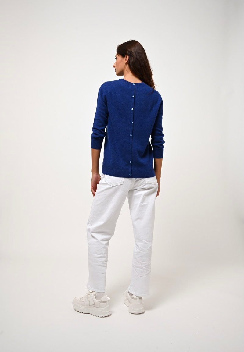 Round Neck Back-Button Jumper - Estaris - Outremer