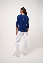 Round Neck Buttoned Back Sweater - Estaris - Outremer