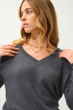 Jersey de cuello en V - Gardoria - Antracita jaspeado