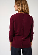 Pull Col Rond Boutonné Dos Estaris - Bordeaux - 100% Cachemire 2 Fils - Femme