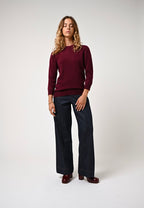 Button-Back Crew Neck Jumper - Estaris - Bordeaux