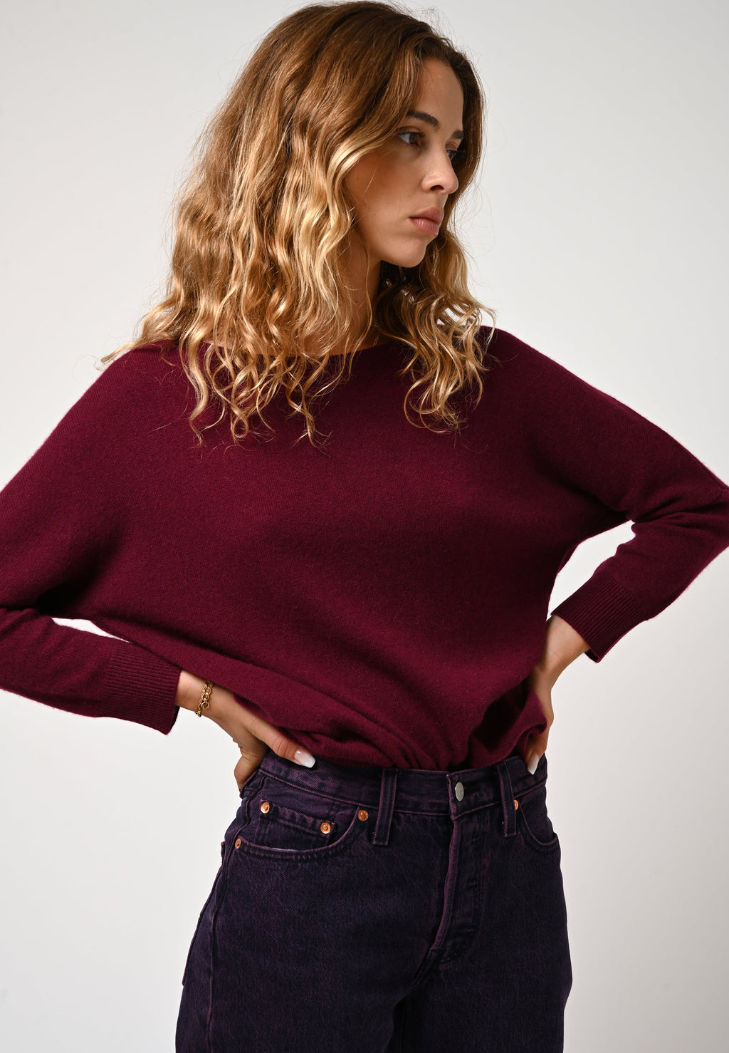 Pull Chauve Souris Goléon - Bordeaux - 100% Cachemire 2 Fils