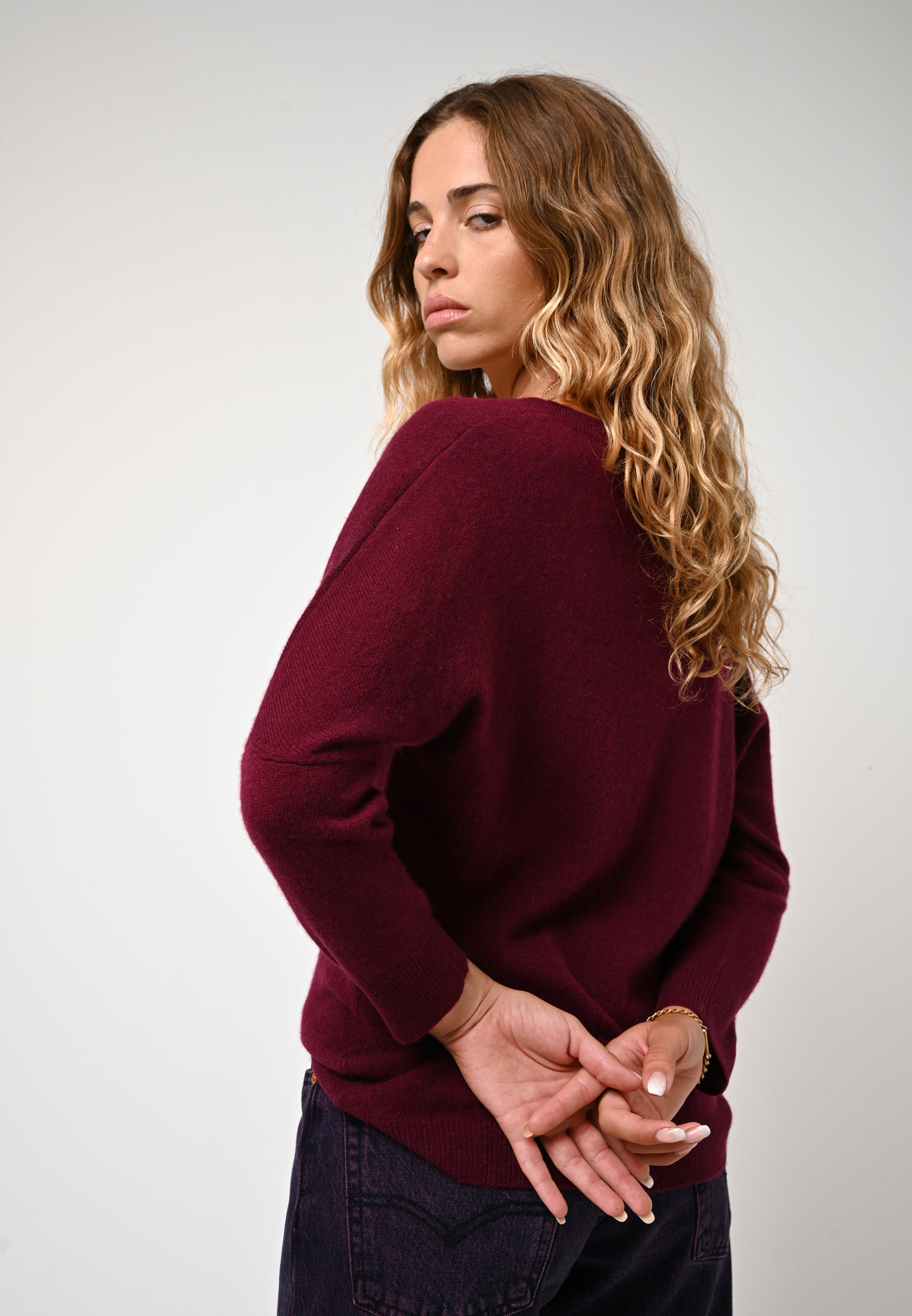 Pull Chauve Souris Goléon - Bordeaux - 100% Cachemire 2 Fils