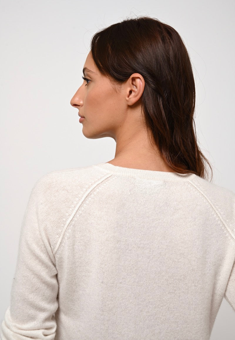 Round-Neck Jumper Etret - Ivory - 100% 2-Ply Cashmere