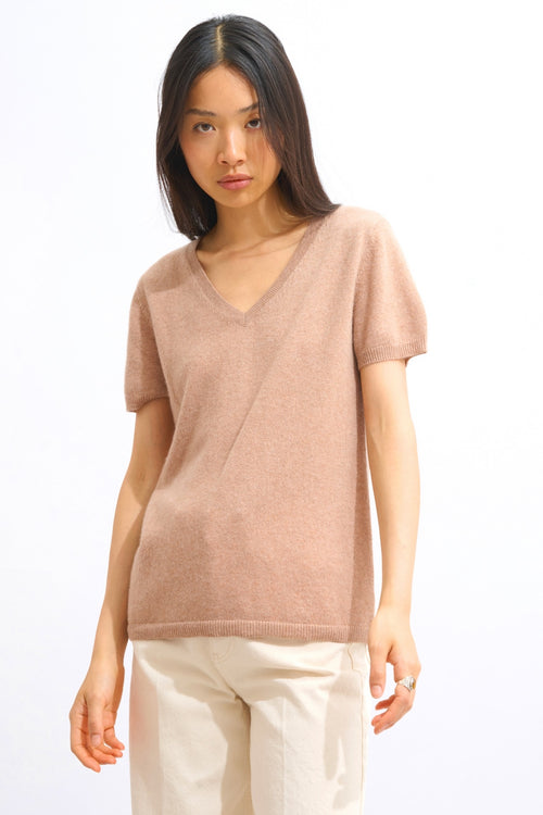 T-Shirt Col V - Kali - Camel Chiné