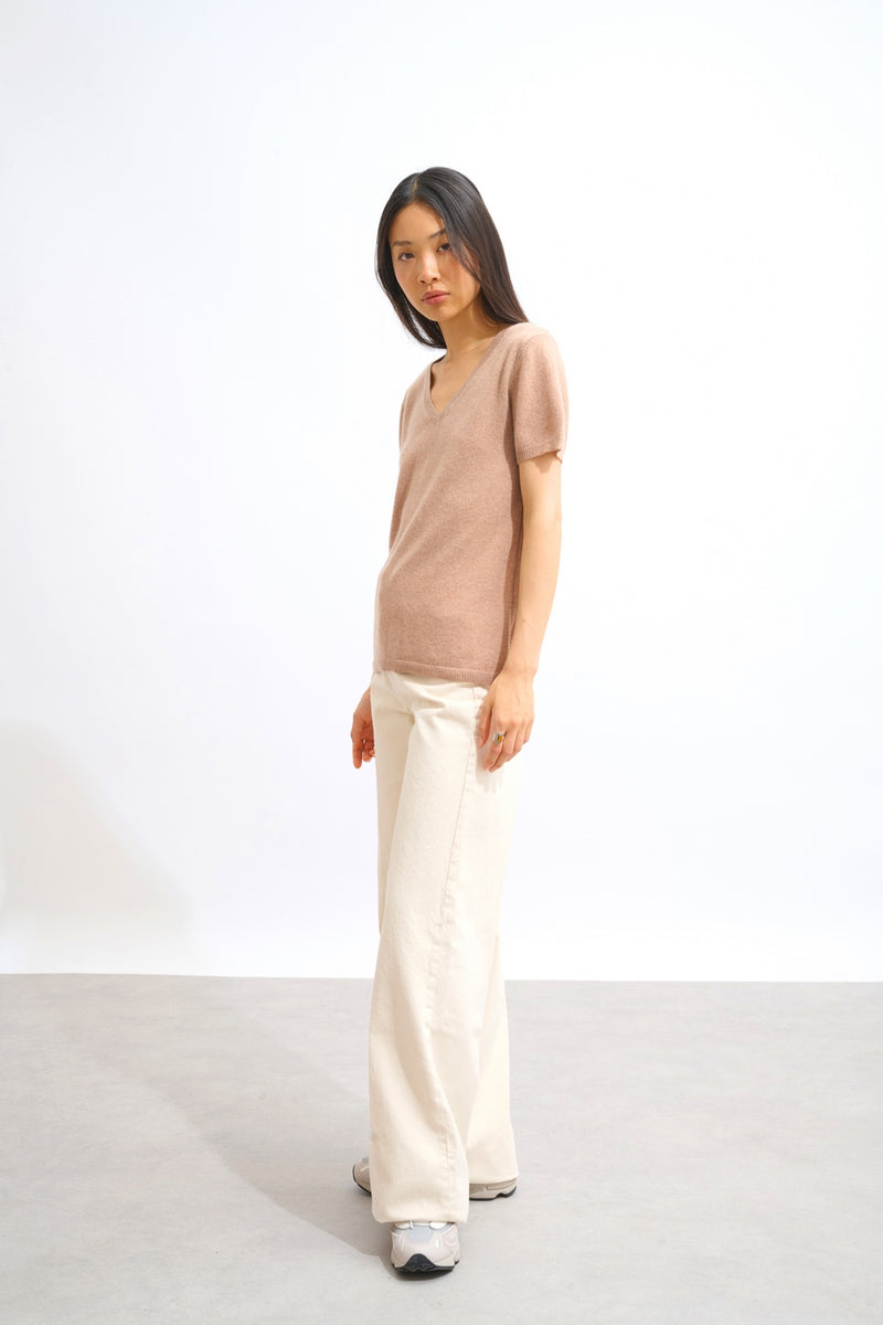 T-Shirt Col V - Kali - Camel Chiné