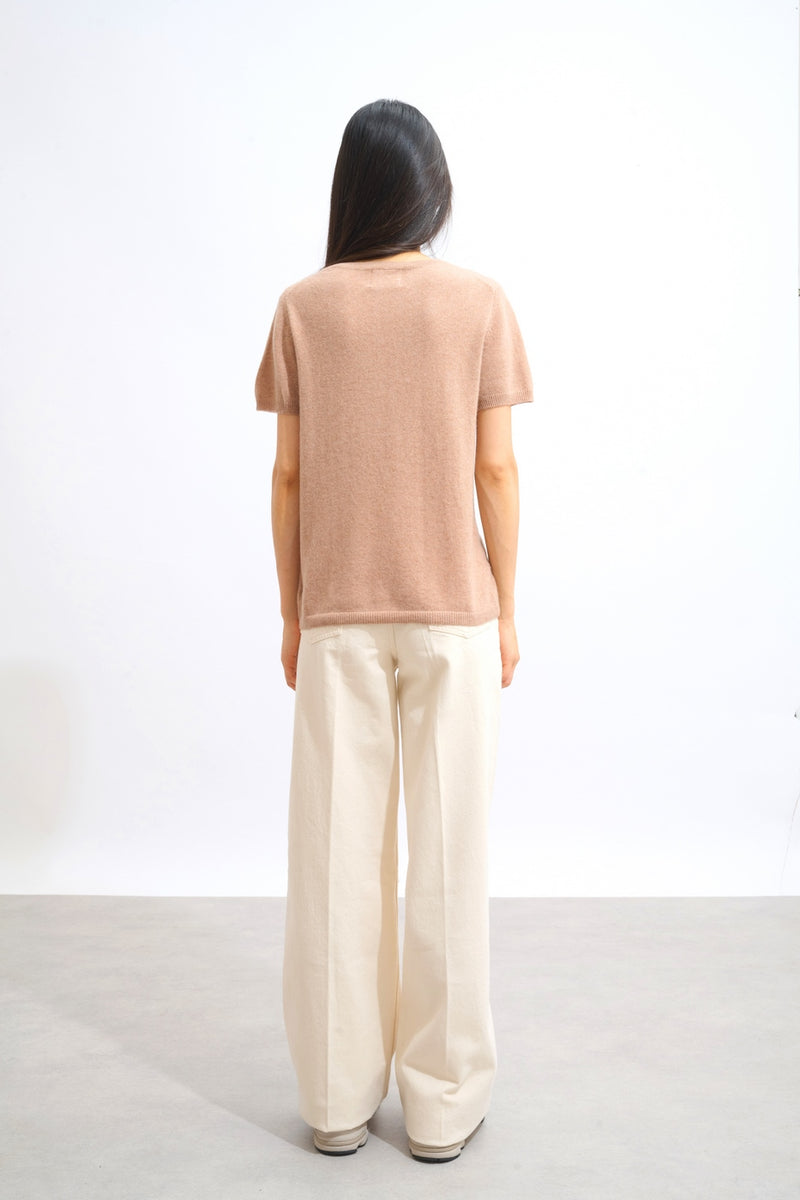 T-Shirt Col V - Kali - Camel Chiné