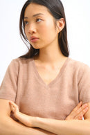 T-Shirt Col V - Kali - Camel Chiné