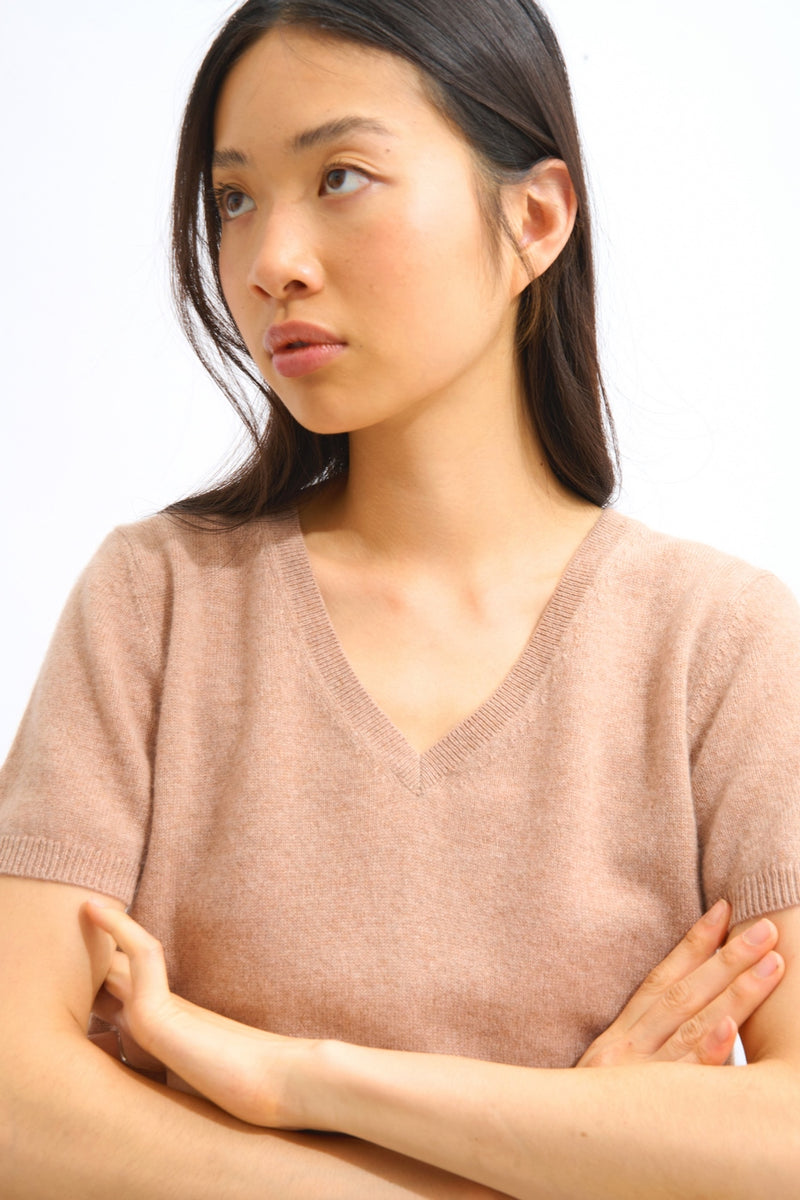 T-Shirt Col V - Kali - Camel Chiné