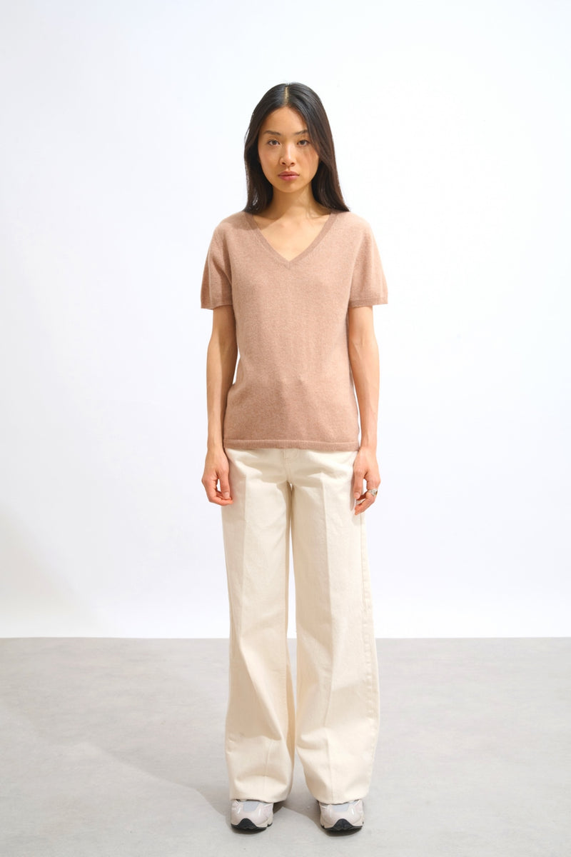 T-Shirt Col V - Kali - Camel Chiné