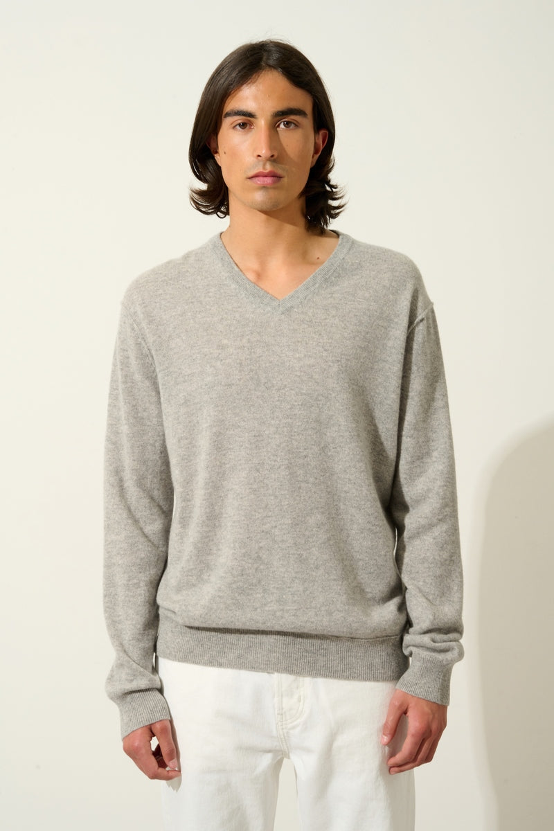 Pull Col V  Timeo - Nuage Chiné - 100% Cachemire 2 Fils - Homme