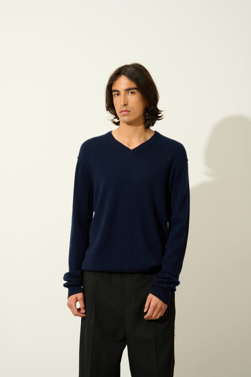 Pull Col V  Timeo - Navy - 100% Cachemire 2 Fils - Homme