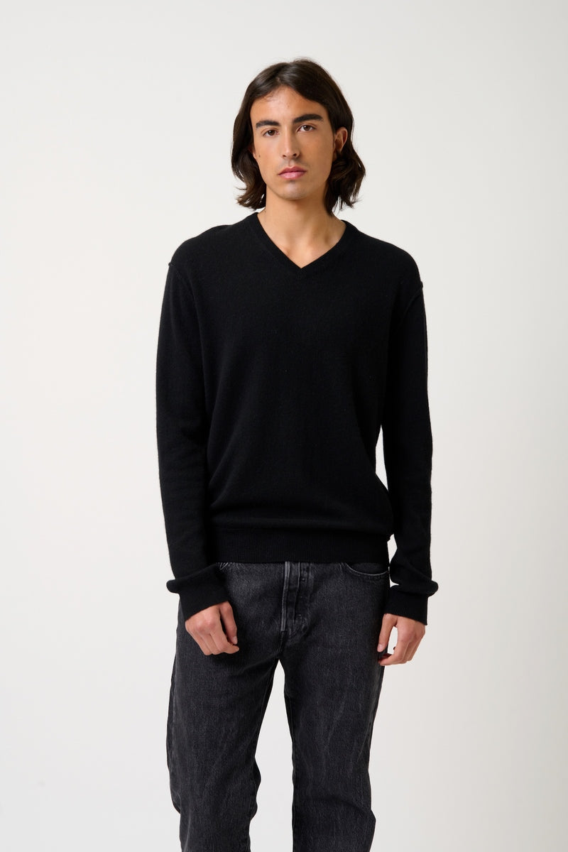 Pull Col V  Timeo - Noir - 100% Cachemire 2 Fils - Homme