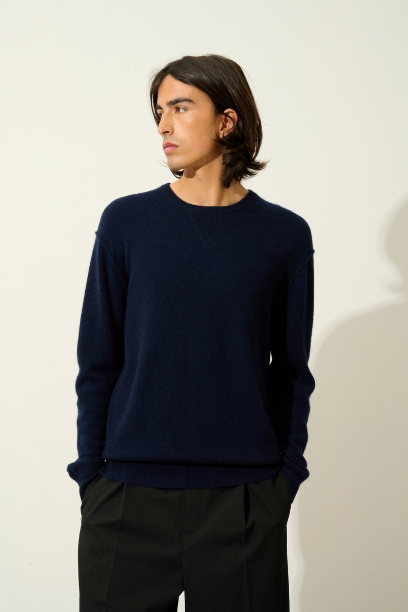 Pull Col Rond Nolan - Navy - 100% Cachemire 2 Fils - Homme