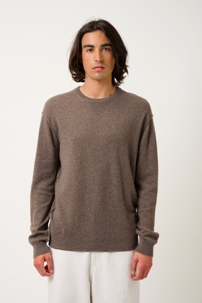 Pull Col Rond Nolan - Taupe Chiné - 100% Cachemire 2 Fils - Homme