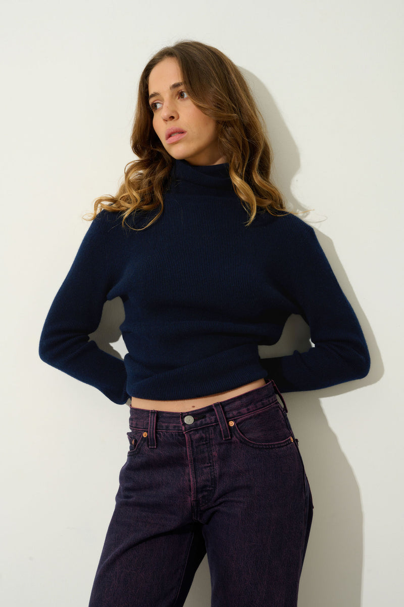 Pull Col Roulé Suzie - Navy - 100% Cachemire 2 Fils - Femme