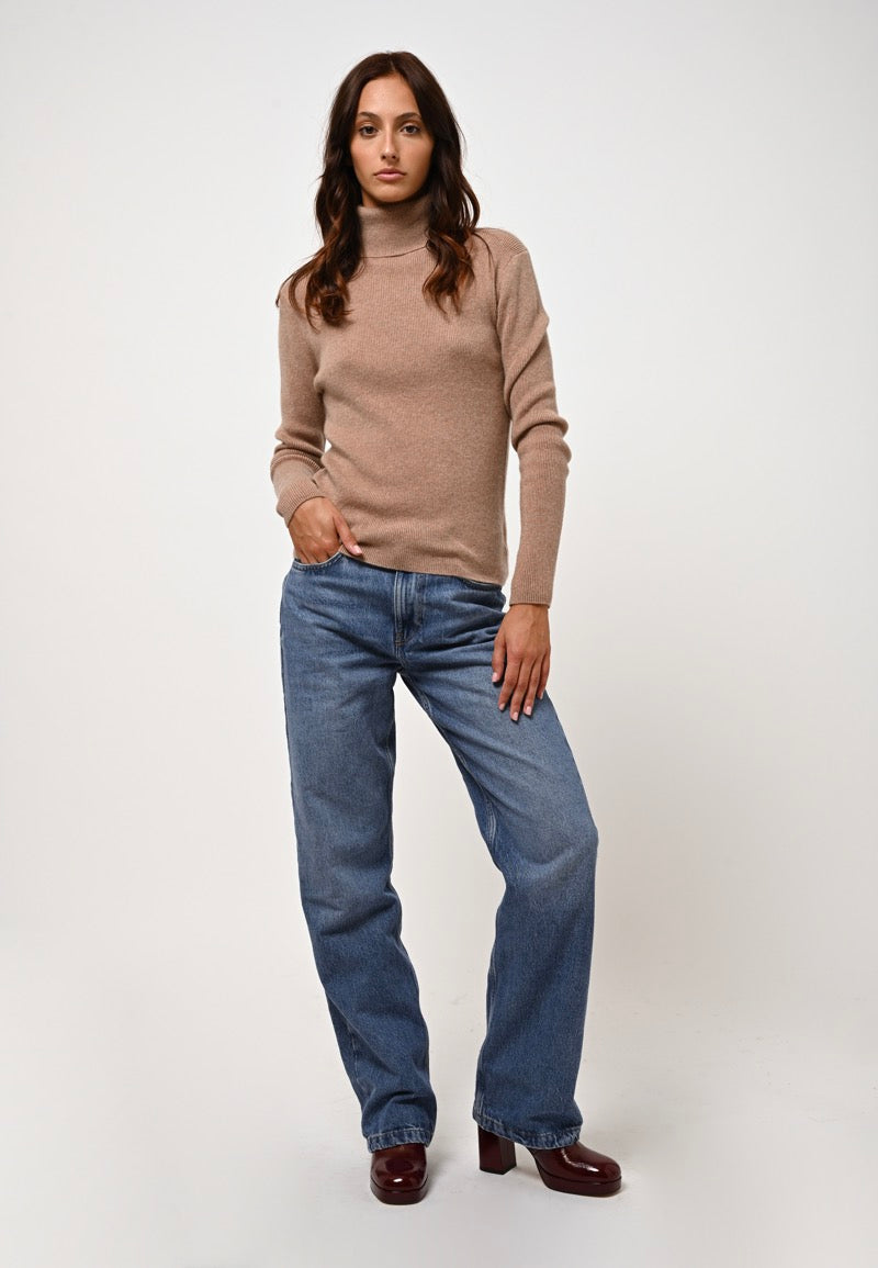 Roll-Neck Jumper - Suzie - Camel Marl