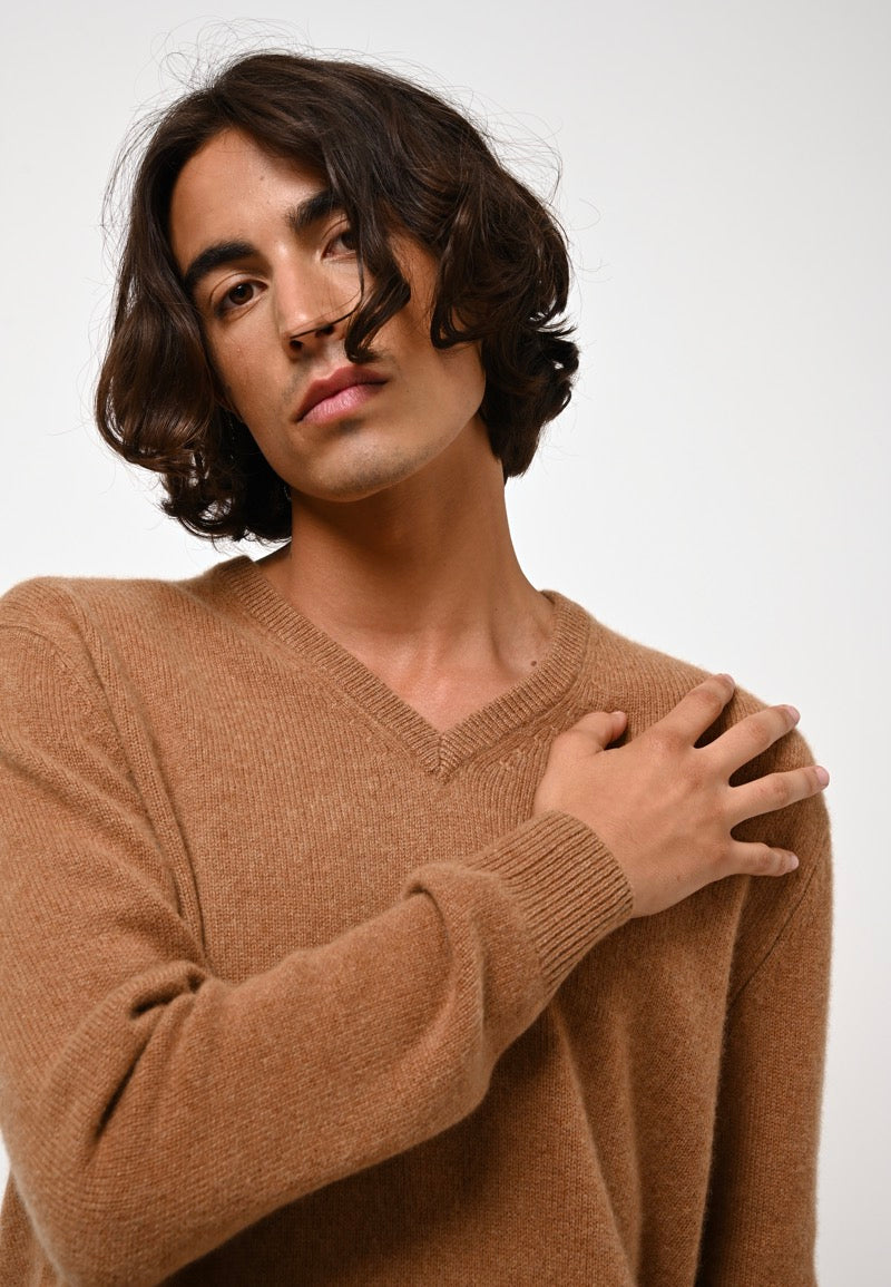 V-Neck Jumper 4-Ply - Victor - Hazelnut