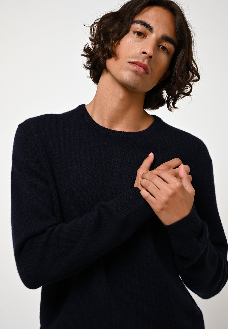 Round Neck Jumper 4-Ply Victo - Navy - 100% 4-Ply Cashmere