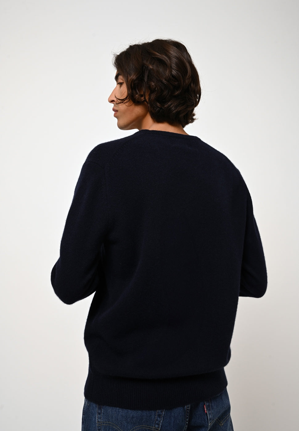 Round Neck Jumper 4-Ply Victo - Navy - 100% 4-Ply Cashmere