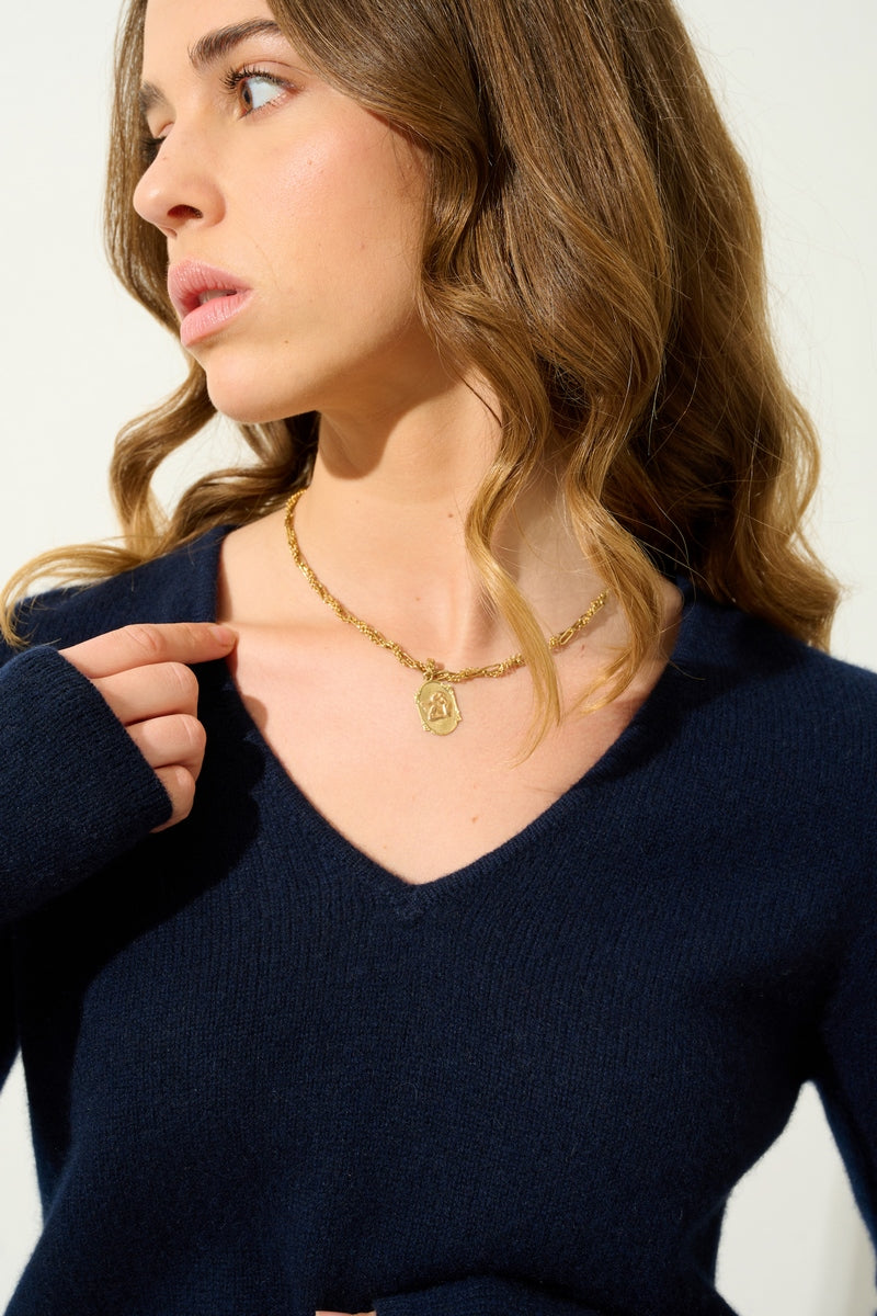 V-Neck Jumper 4 Threads - Chelsea - Navy