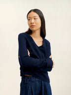 Pull Col V 4 Fils - Chelsea - Bleu Marine
