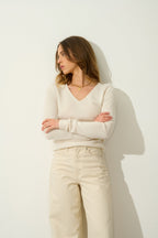 V-Neck 4-Ply Jumper - Chelsea - Ivory